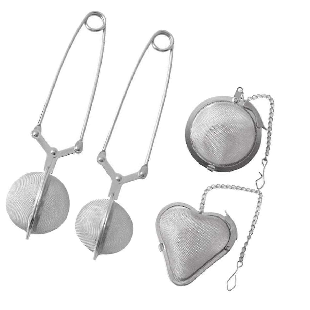 4 Pcs Stainless Steel Loose Leaf Tea Infuser Set Heart and Round Strainer with Handle and Chain