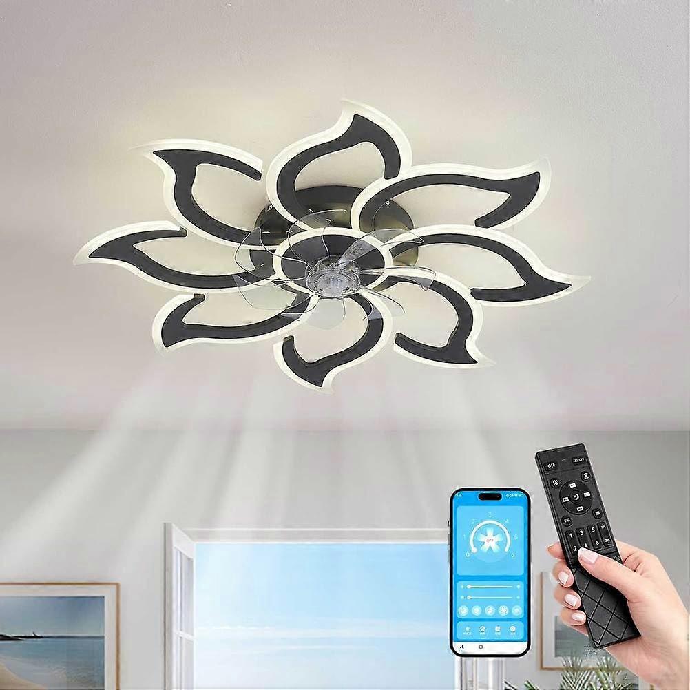 37' Low Profile Ceiling Fan with Light, Nordic Petal Flush Mount, Quiet DC Motor, 6Speed LED, Remote and App Control, Adjustable Color, Black
