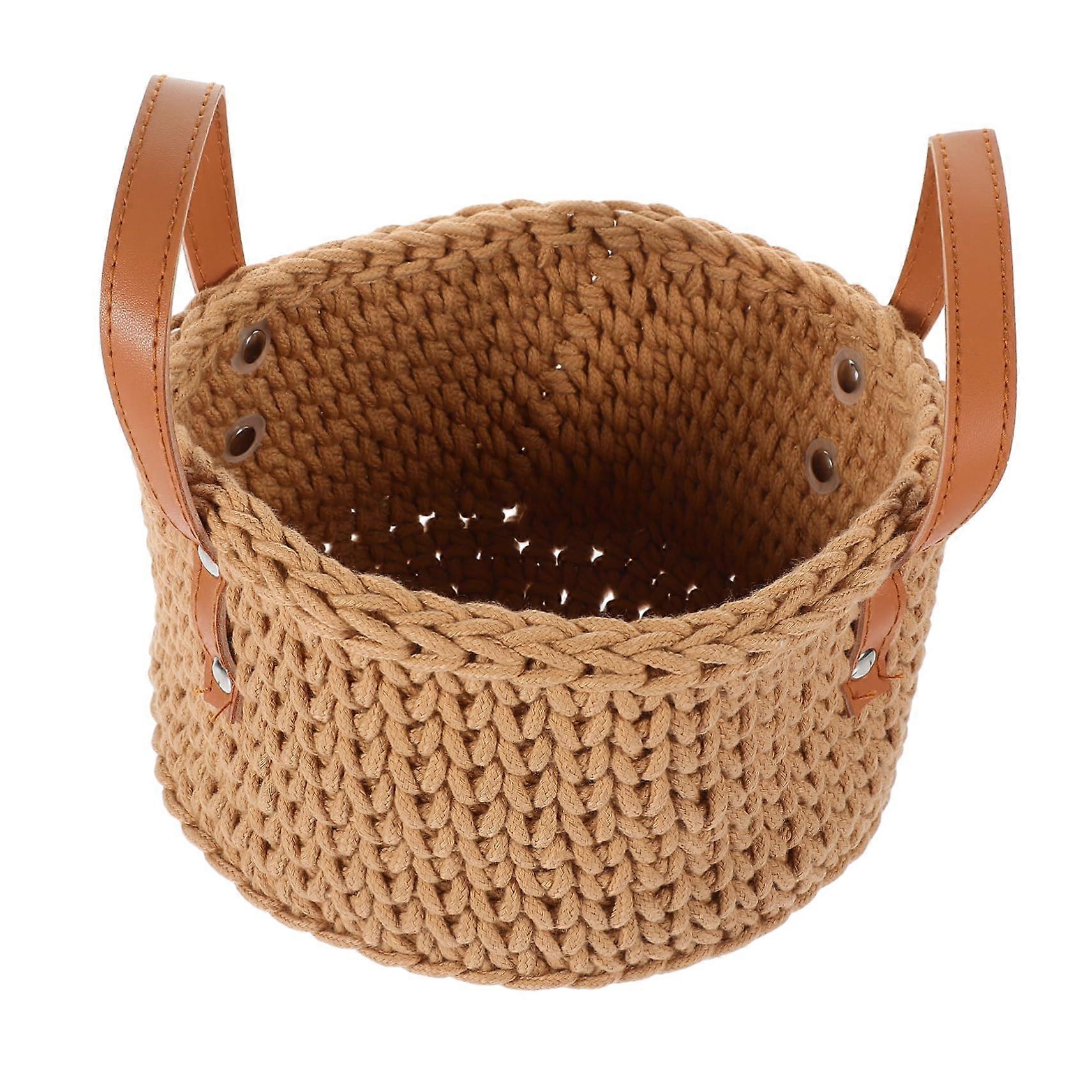 Cotton Rope Storage Basket with PU Leather Handles for Clutter Home Organization