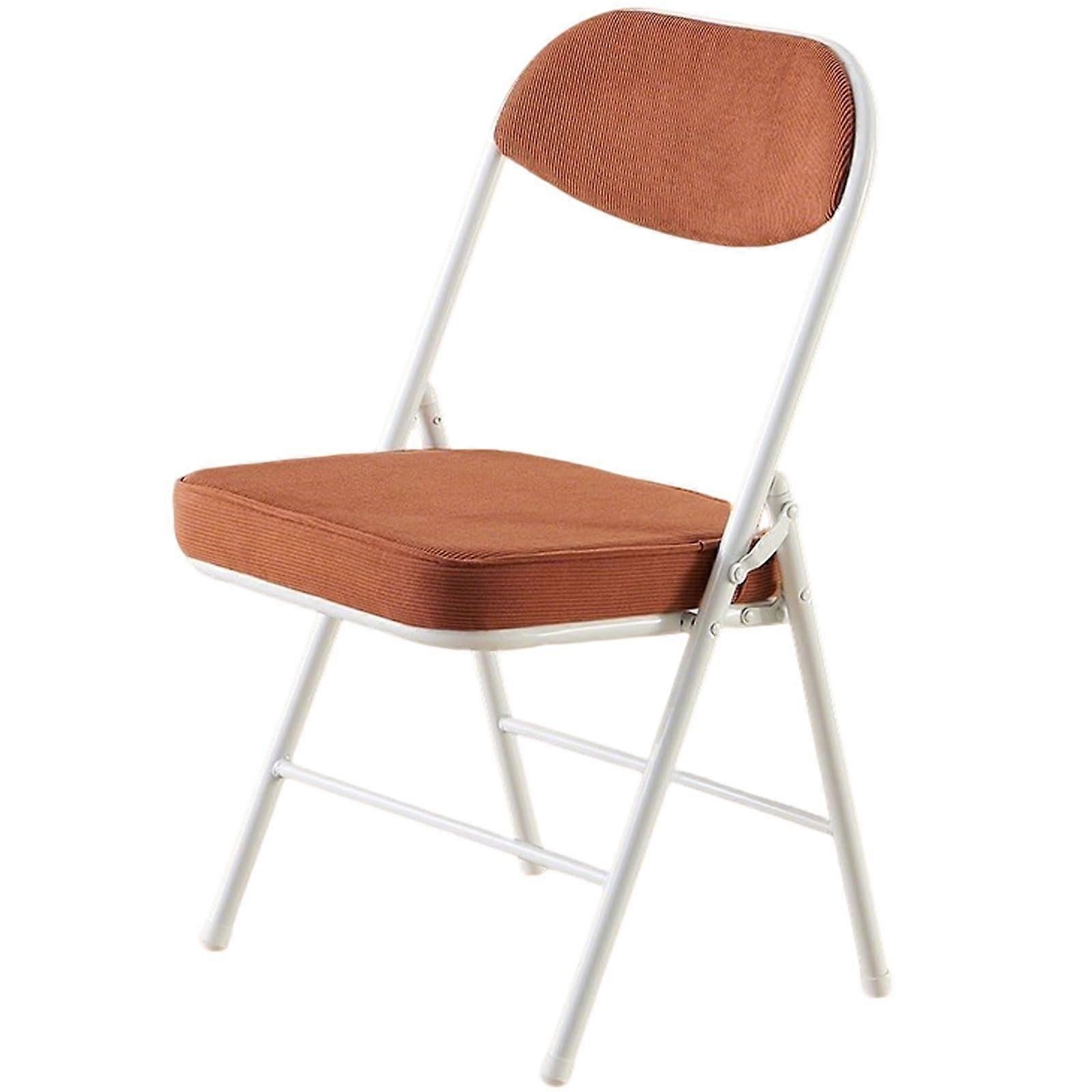 Retro Corduroy Folding Chair with Steel Frame, SpaceSaving Design for Dorm and Classroom Brown