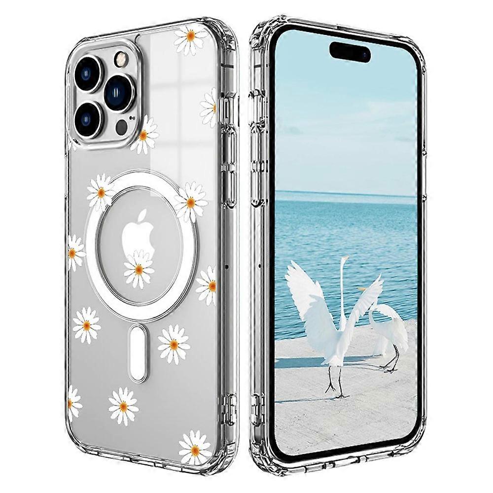 For iPhone 15 Pro Case Compatible with MagSafe Flower Pattern Printing TPU+PC Phone Cover