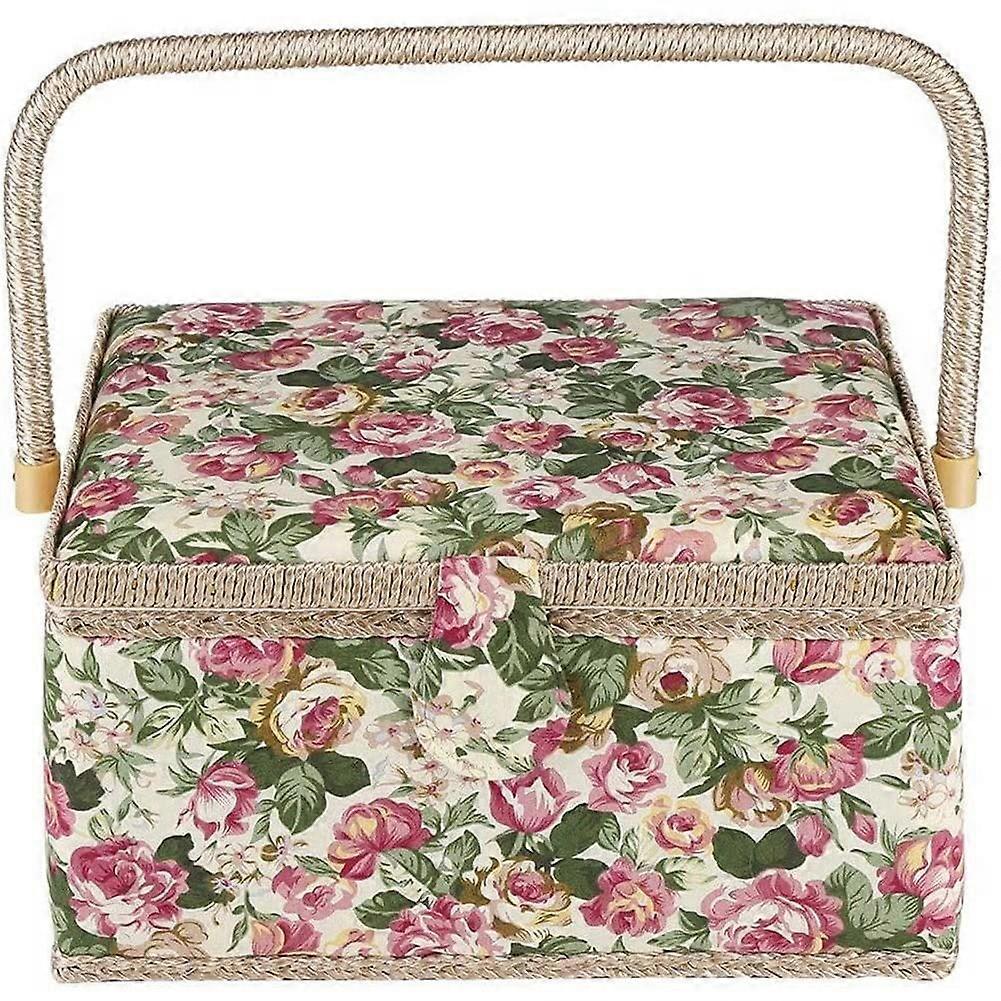 Extra Large Vintage Sewing Basket with Handle for Needles, Thread and Sewing Supplies Storage