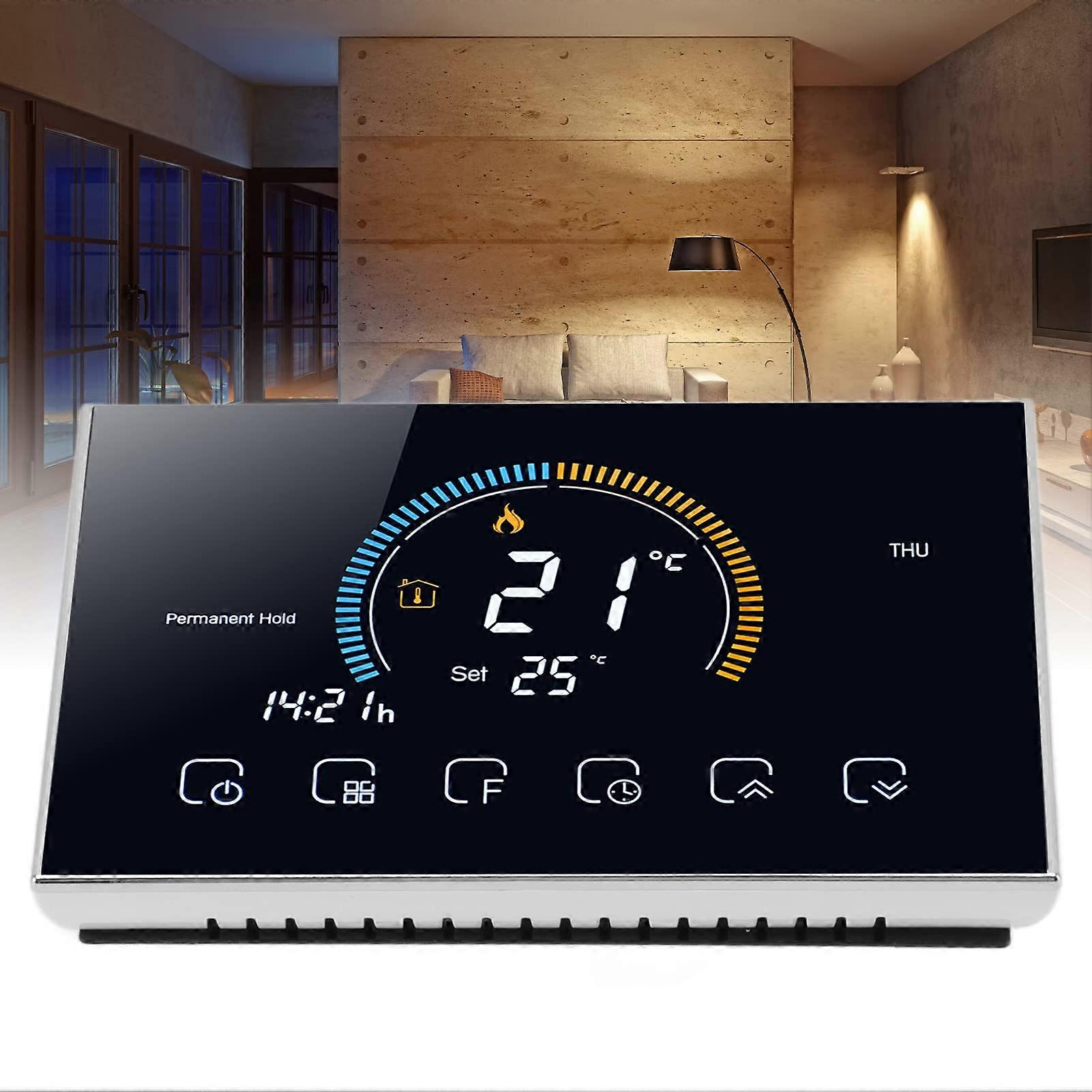 Smart Thermostat with App and Voice Control, Programmable WiFi Heating LCD Touch Screen Black