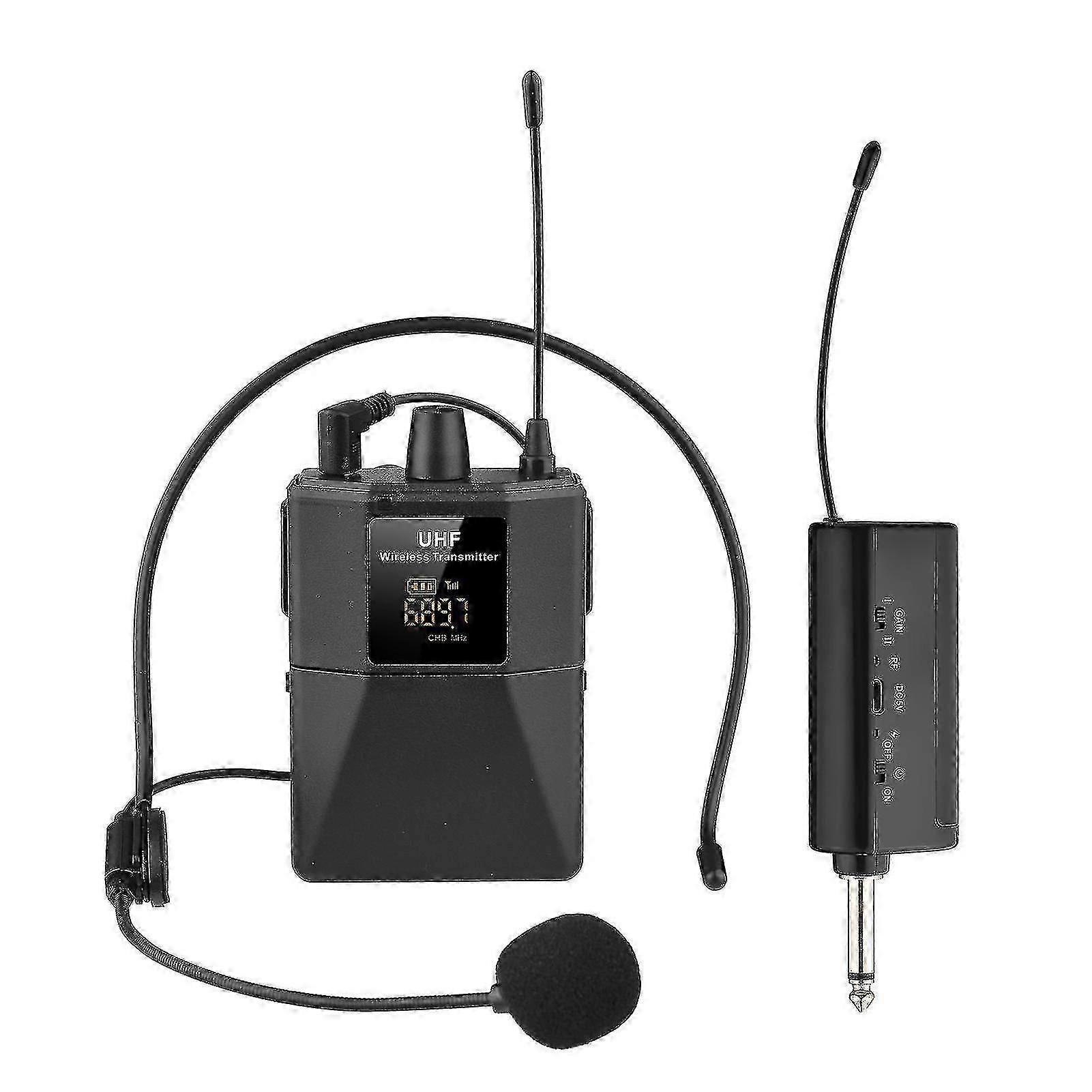 UHF Wireless Microphone Headset with Transmitter and Receiver, LED Digital Display Bodypack -CDSX