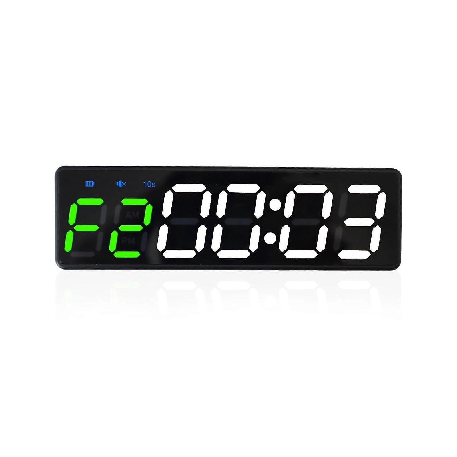 LED Gym Timer Rechargeable Interval Training Clock with USB TypeC, Loud Alarm, Green and White