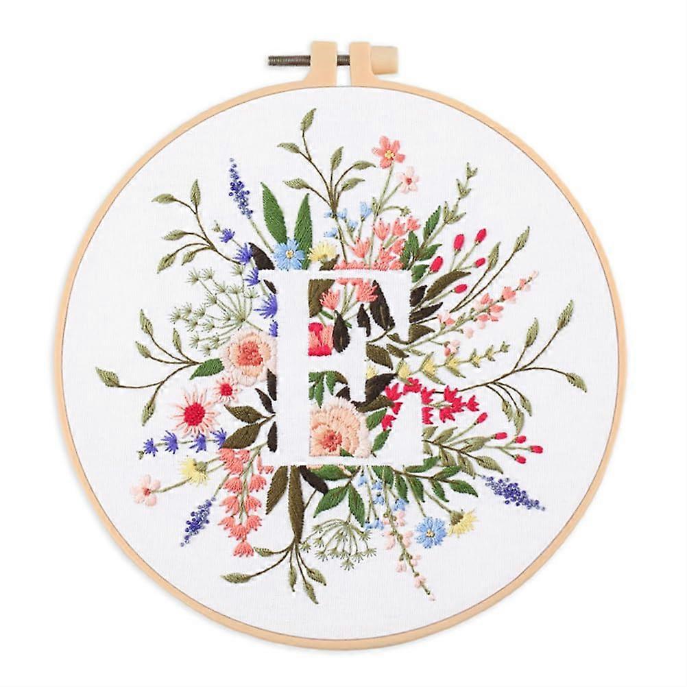 Embroidery Kit for Beginners with Hoop and Instructions, Letter E Printed Cross Stitch Starter Set