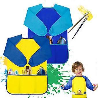 Painting Aprons 2Pcs Kids Aprons with Sleeves and 3 Pockets Waterproof Children's Smocks for Age 2-8 Years Youngsters' Art Apron