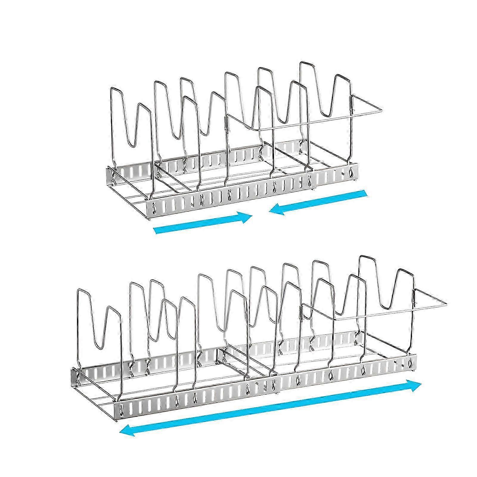 Adjustable Steel Pot Lid Rack, Rust Proof Organizer for Safe Kitchen Storage with Easy Installation Tool
