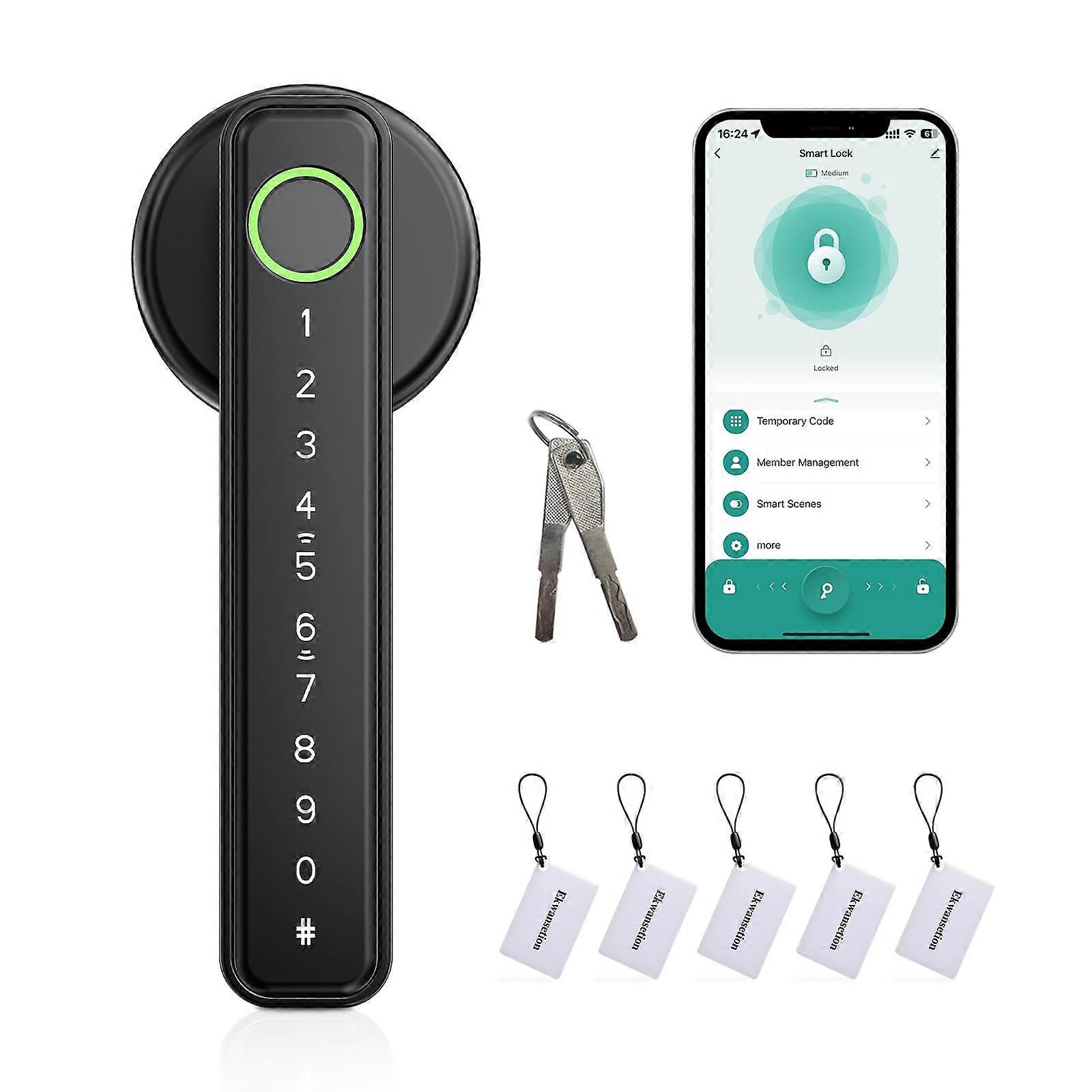Smart Door Lock with Keypad and Fingerprint, Keyless Entry, App Control, Alexa Compatible, Black