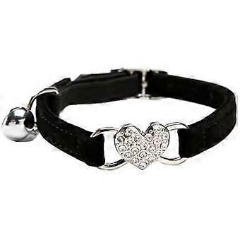 XYC Heart Bling Kattenhalsband met Veiligheidsgordel en Bel 8-11 InchZwart