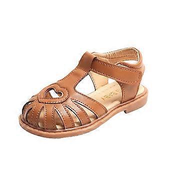 Sommerliche Prinzessinnen-Sandalen für Kleinkinder, Strandsandalen, Baby- und Kinderschuhe mit durchbrochenem Muster, weiche Sohle, Modell 2025, lässige Strandsandalen, braun, 5-6 Jahre