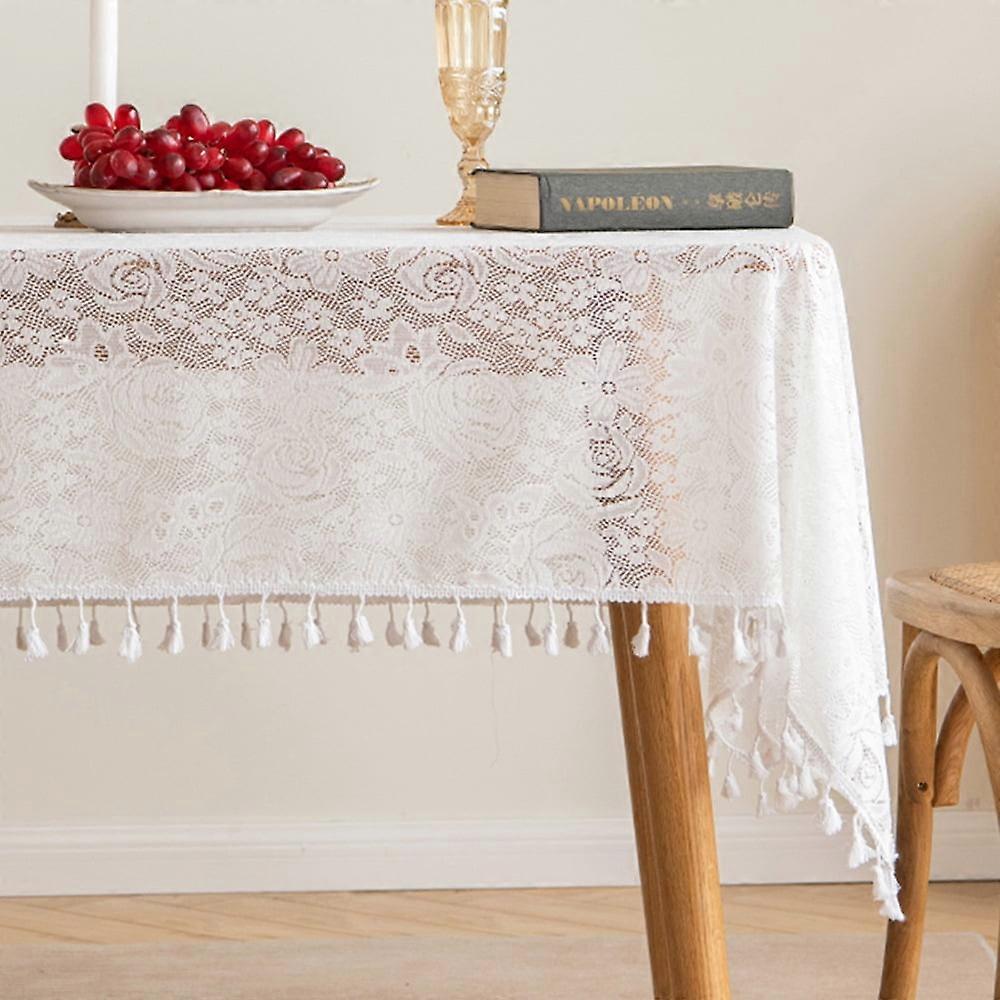 Lace Tablecloth Rectangular Table Cover for Kitchen Dinning Wedding Party Decoration -SIZE E:53*78inch,White C