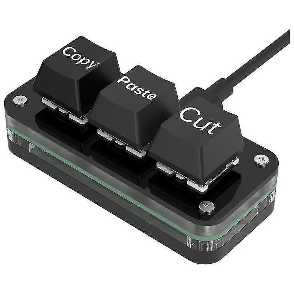 3 Keys Macro Programming Mini Keyboard for Photoshop Gaming Hotswap Programming Keypad Copy Paste Macropad Black Typeg