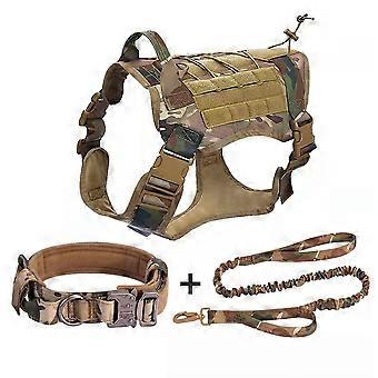 Dog Harness Military Dog Vest Collar Leash With Pouch And Patch, No Pull Tactical Dog Vest For Large Dog-Camouflage M