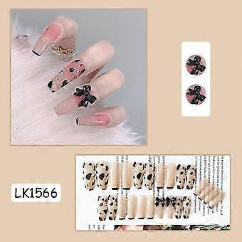 24pcs Black Bow Nail Patch Sweet Style Glue Type Removable Long Paragraph