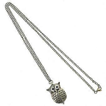 Retro Bronze Quartz Pocket Watch Necklace with Owl Pendant and Chain