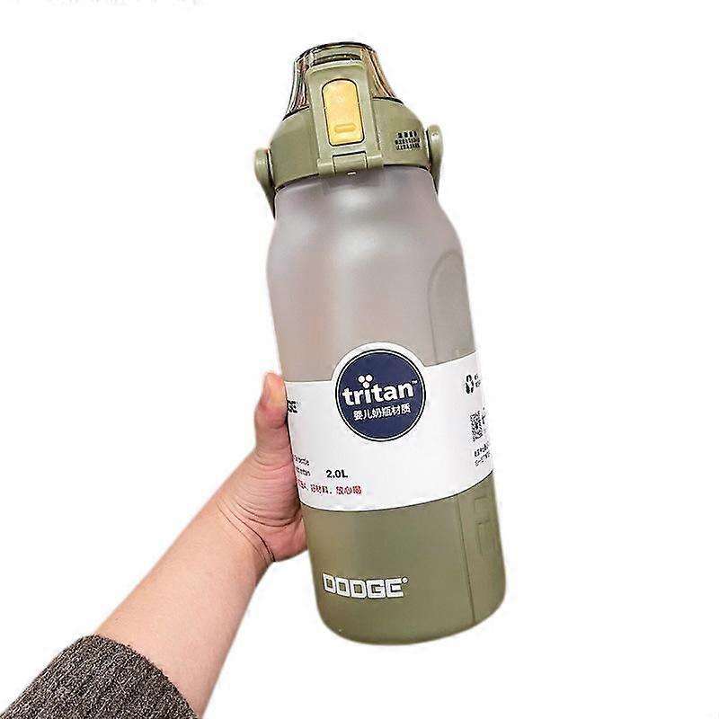 Large Capacity Portable Plastic Gradient Straw Cup Green + Random Sticker 2000ml