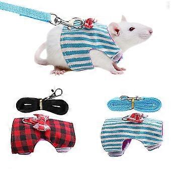 Small Animals Traction Rope Chest Strap Red Grid Blue Stripes 2 Pieces ddbb