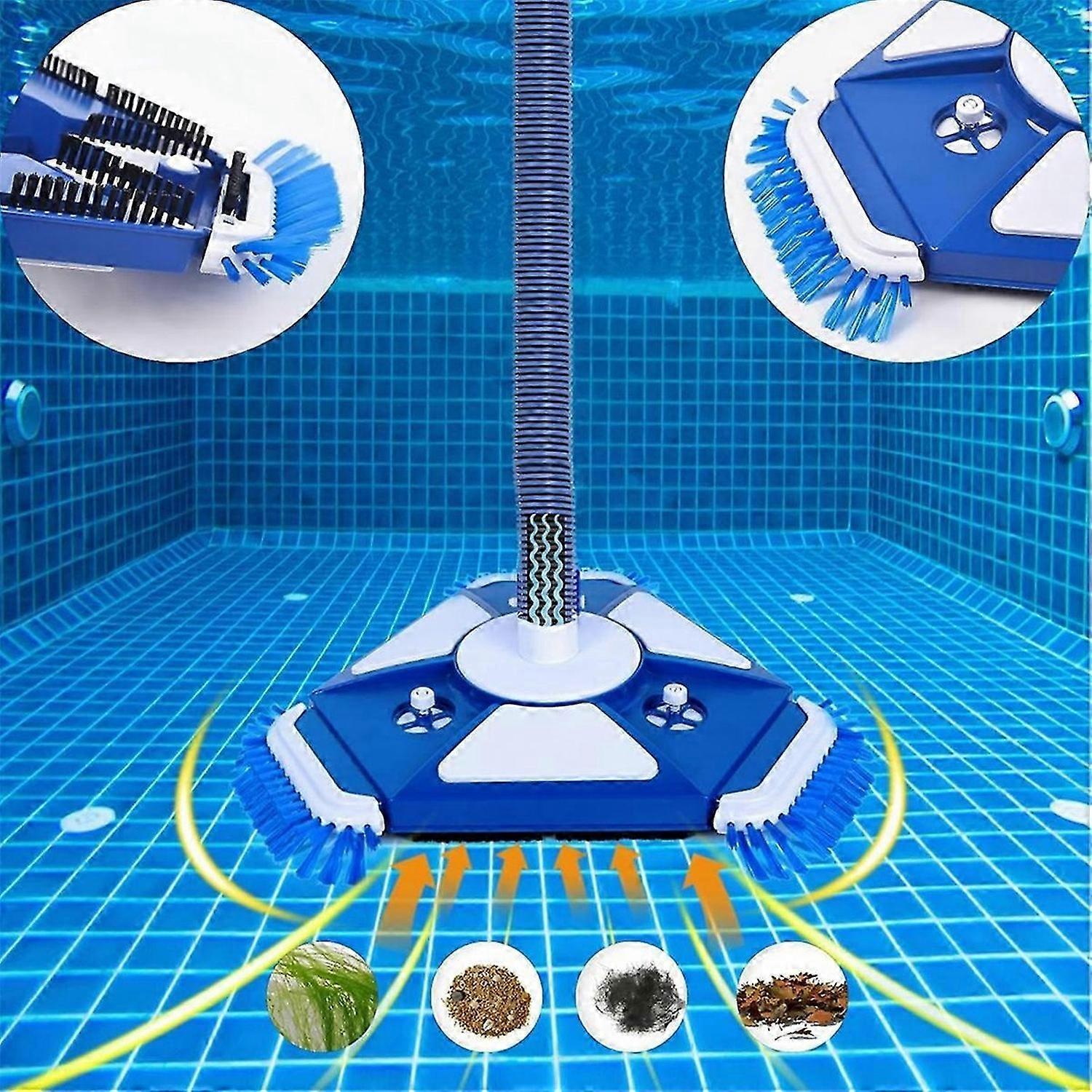 Pool Vacuum Head with Side Brush Universal Steering Handle & Universal Rotatable Hose Adapter