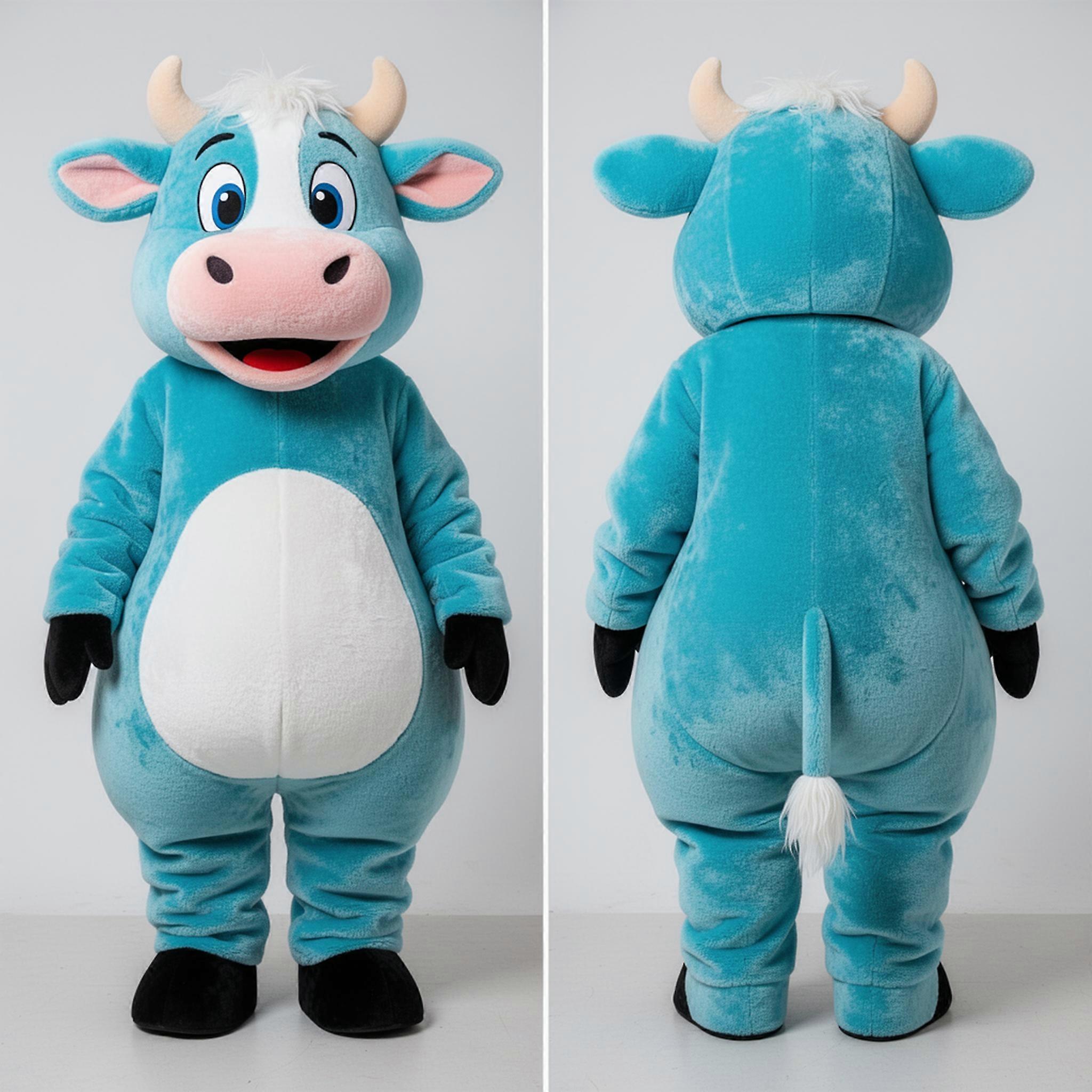 MASTICOT Cyan Plush Jersey Cow Mascot