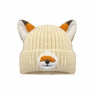 Faux Fox Ear Beanie for Women, Cold-Proof Warm Knitted Hat, Cute Korean-Style Autumn Winter Cap, Face-Slimming Fit