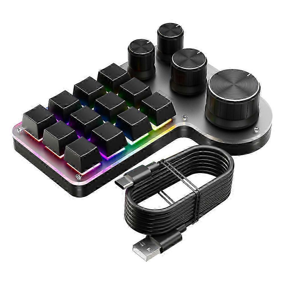 Custom Macro Keyboard 12 Keys 4 Knobs Mini USB Mechanical Keyboard Programming Macro Gaming Keypad Black_fgz