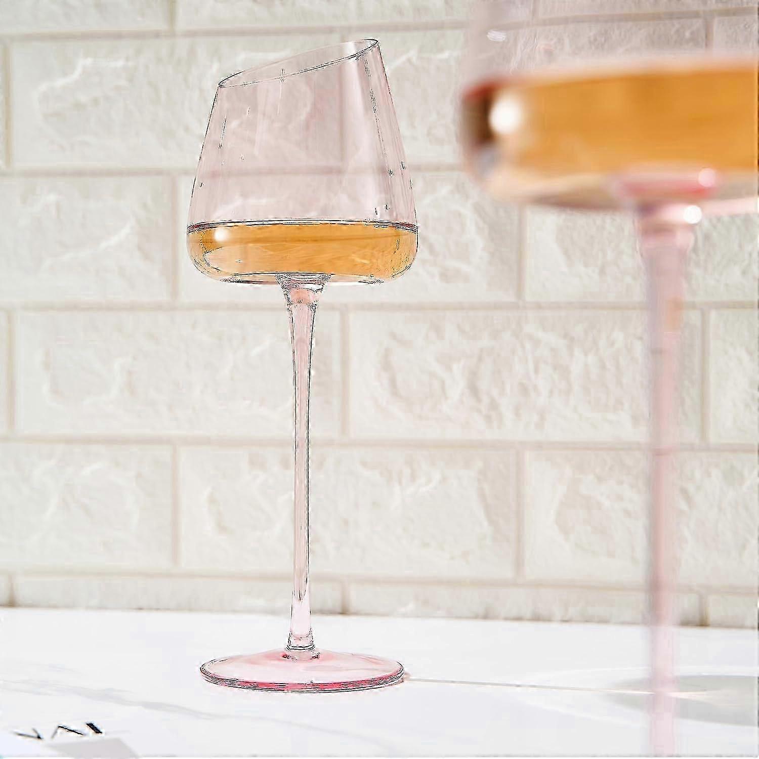 Blush Pink Slanted Wine Glasses Set