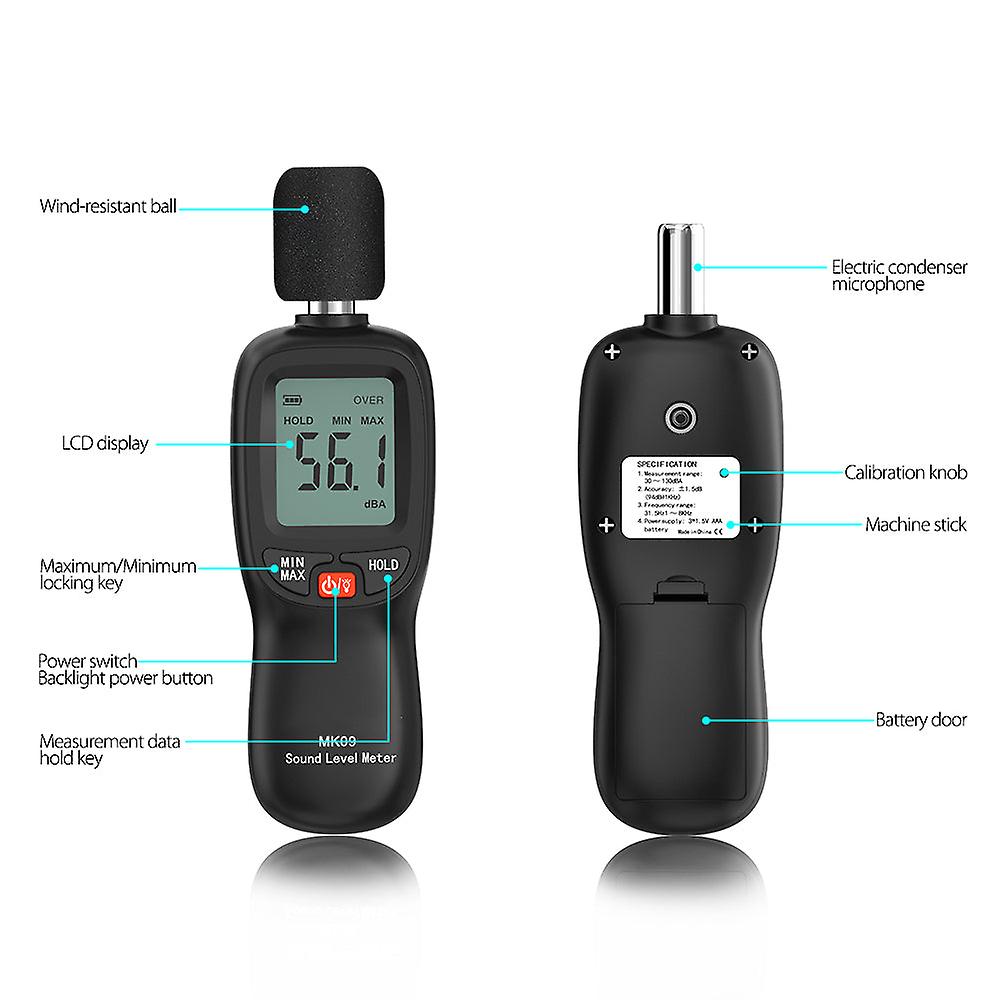 Meterk 30-130db(a) Lcd Digital Sound Level Meter Noise Volume Measuring Instrument Decibel Monitoring Tester
