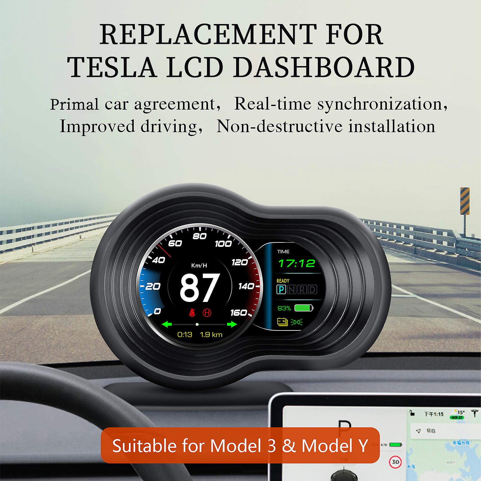 Hd Lcd Heads Up Display Multi-data Display Dashboard Lcd Digital Smart Gauge Replacement For Tesla Model 3 And Model Y