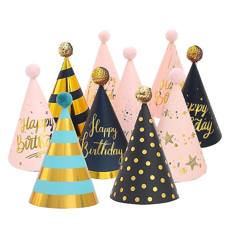 11.5X11.5x18cm Pink Orange Black Party Hats 1 Set 10pcs Ins Style Plush Birthday Hat Random Style (p