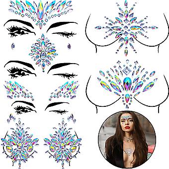 Veeki Halloween Face jewels festival Women Face Gems Glitter 6 Sets Rhinestone Rave Festival Face Jewels,Crystals Face Stickers Eyes  Body Temporary T