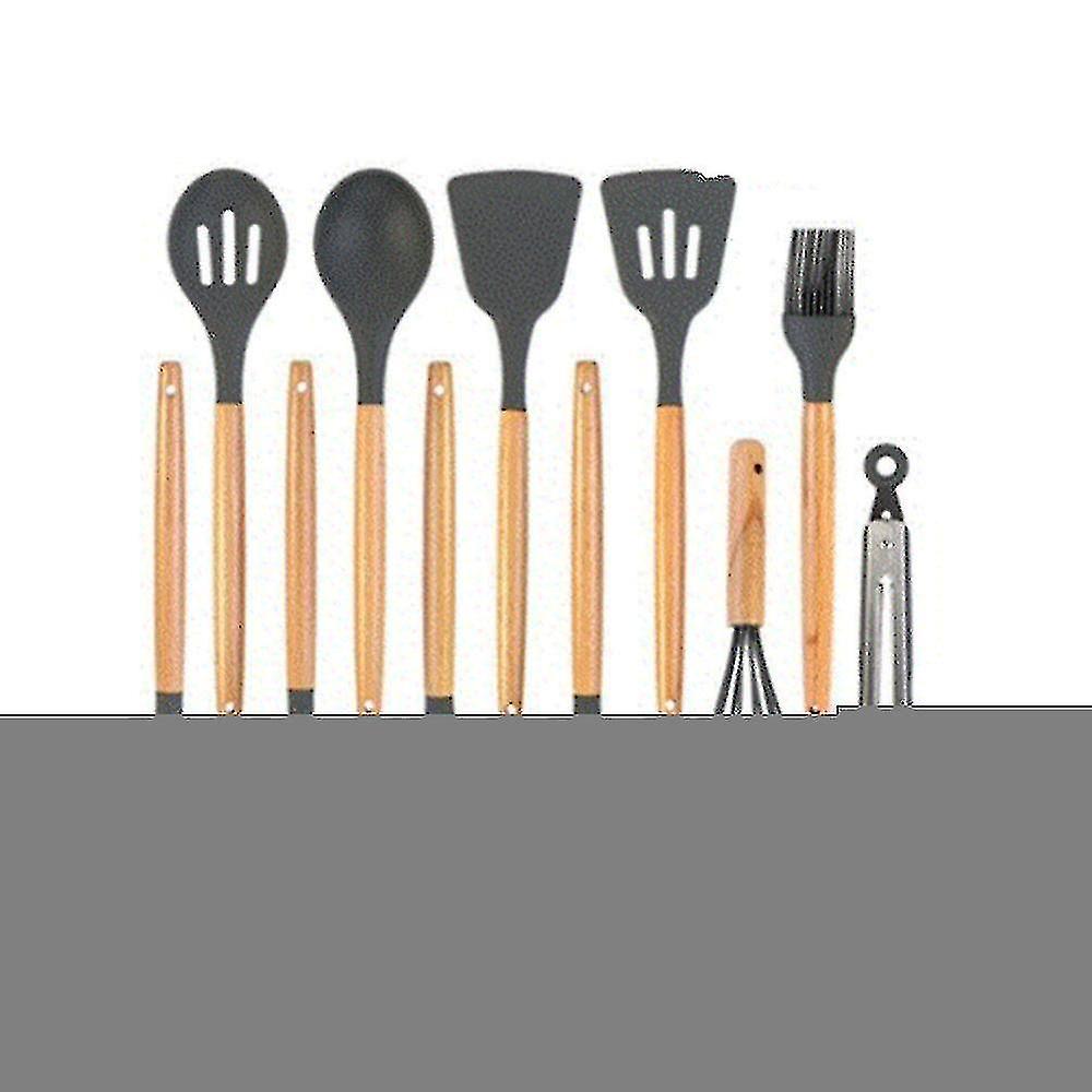 1set Silicone Cooking Utensil Set Wooden Handle Spatula Soup Non-stick Cookware Kitchen Tools