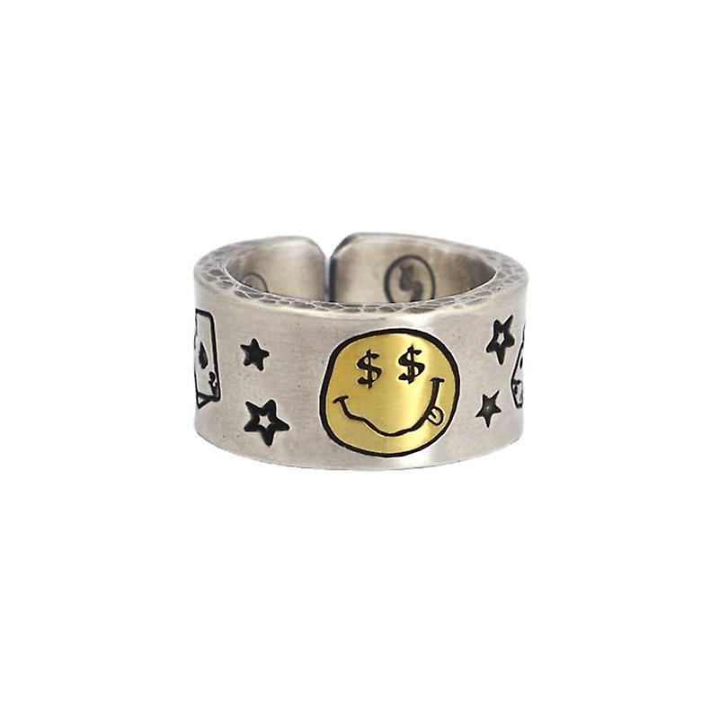 Smiley Heren Ring Vintage Mode Open Aanpassing Ring