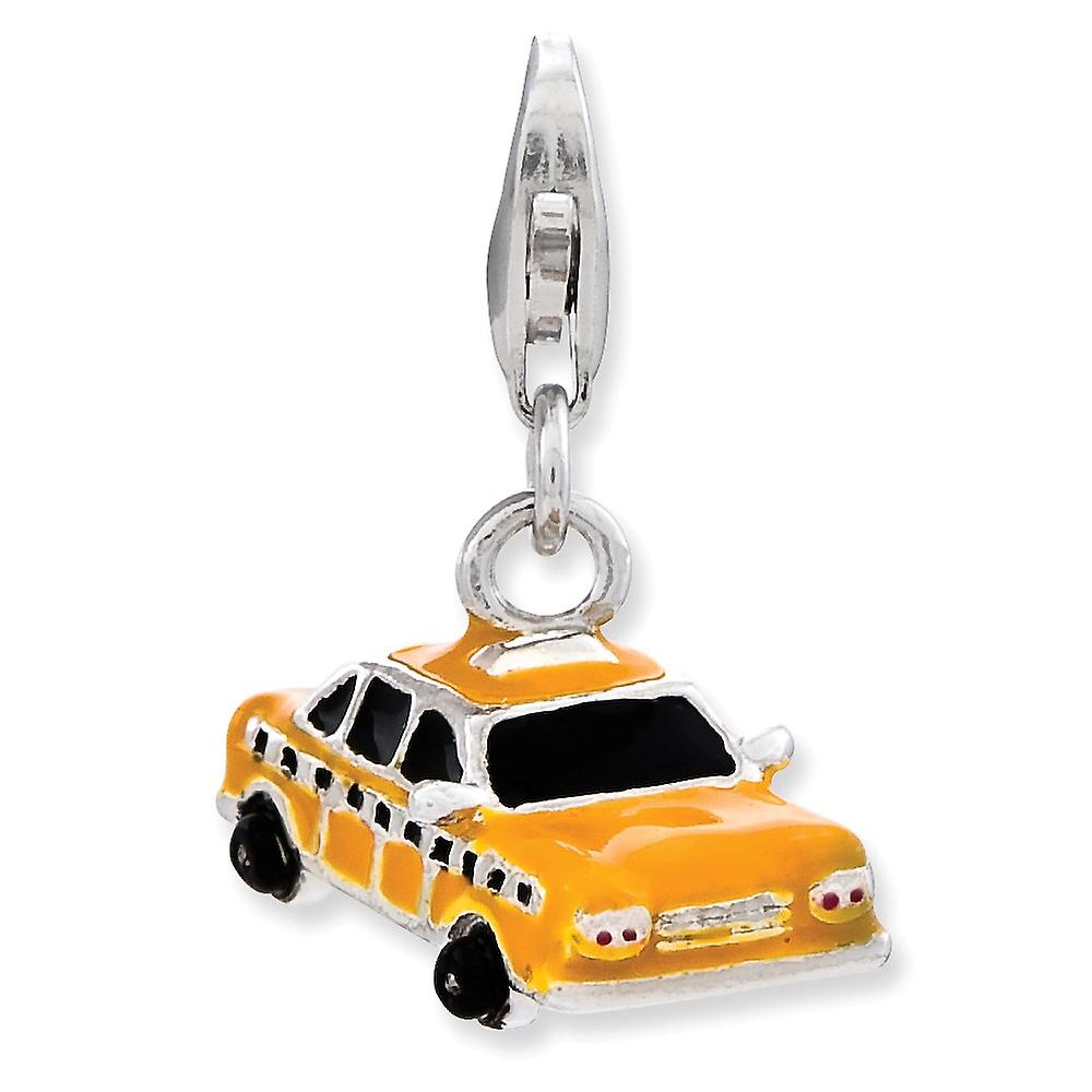 925 Sterling Silver Polished Fancy Lobster Closure Enameled Taxi Cab With-Lobster Clasp Charm 29x14mm Wide Pendant Neckl