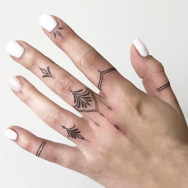 Autocollant de tatouage de motif de dentelle imperméable pour les doigts - Tatouage temporaire de longue durée