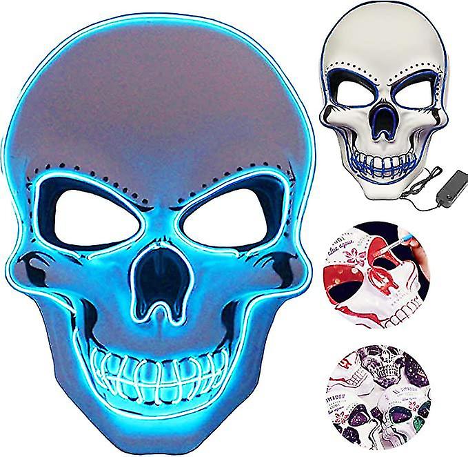 Ledカーニバルマスク、パージマスクLEDマスク、3つのフラッシュモードを備えた発光スカルエルワイヤー、ハロウィーンカーニバルパーティーコスチュームコスプレ装飾用、パージマス