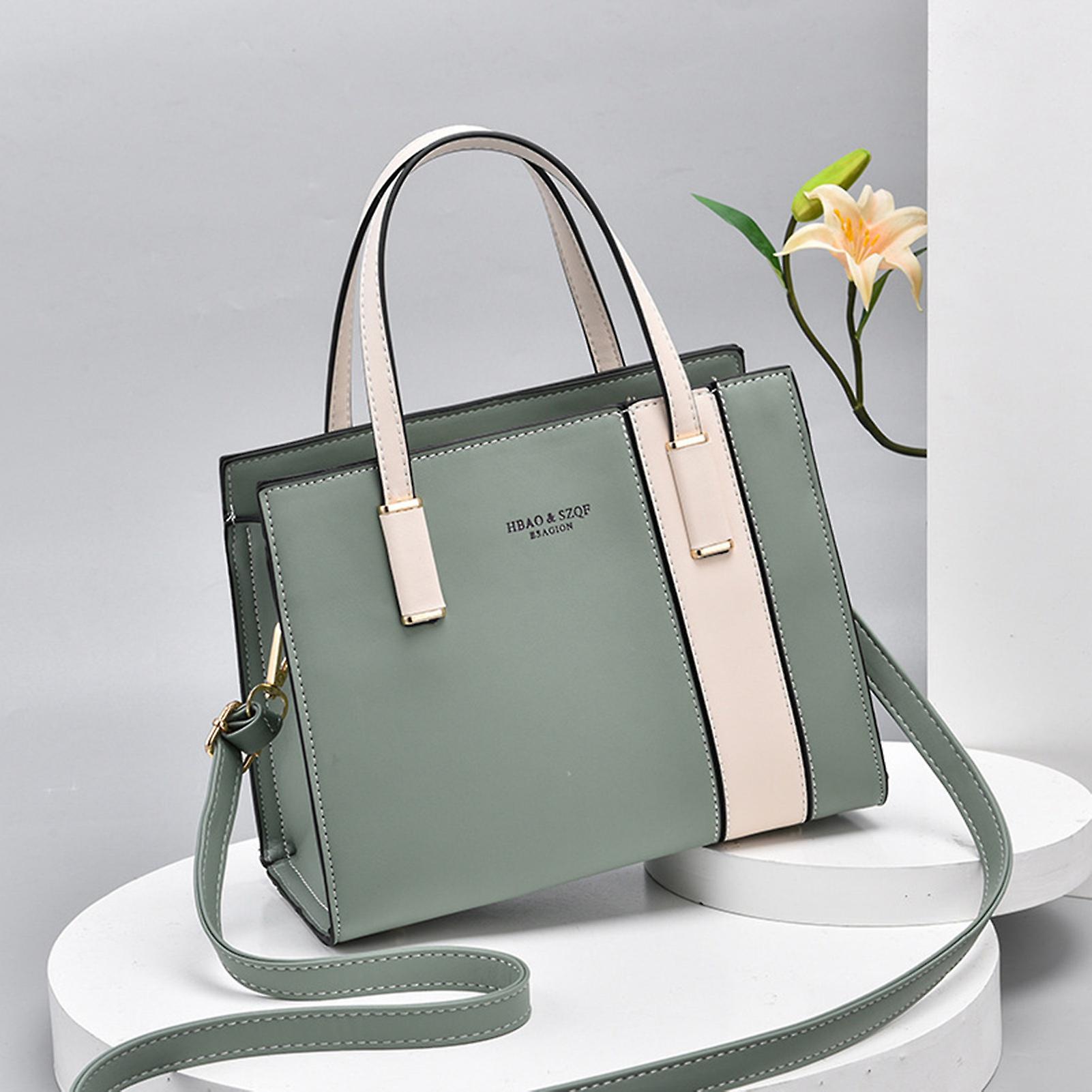 Color Blocking Top-handle Bag Pu Leather Material Polyester Lining Handbag