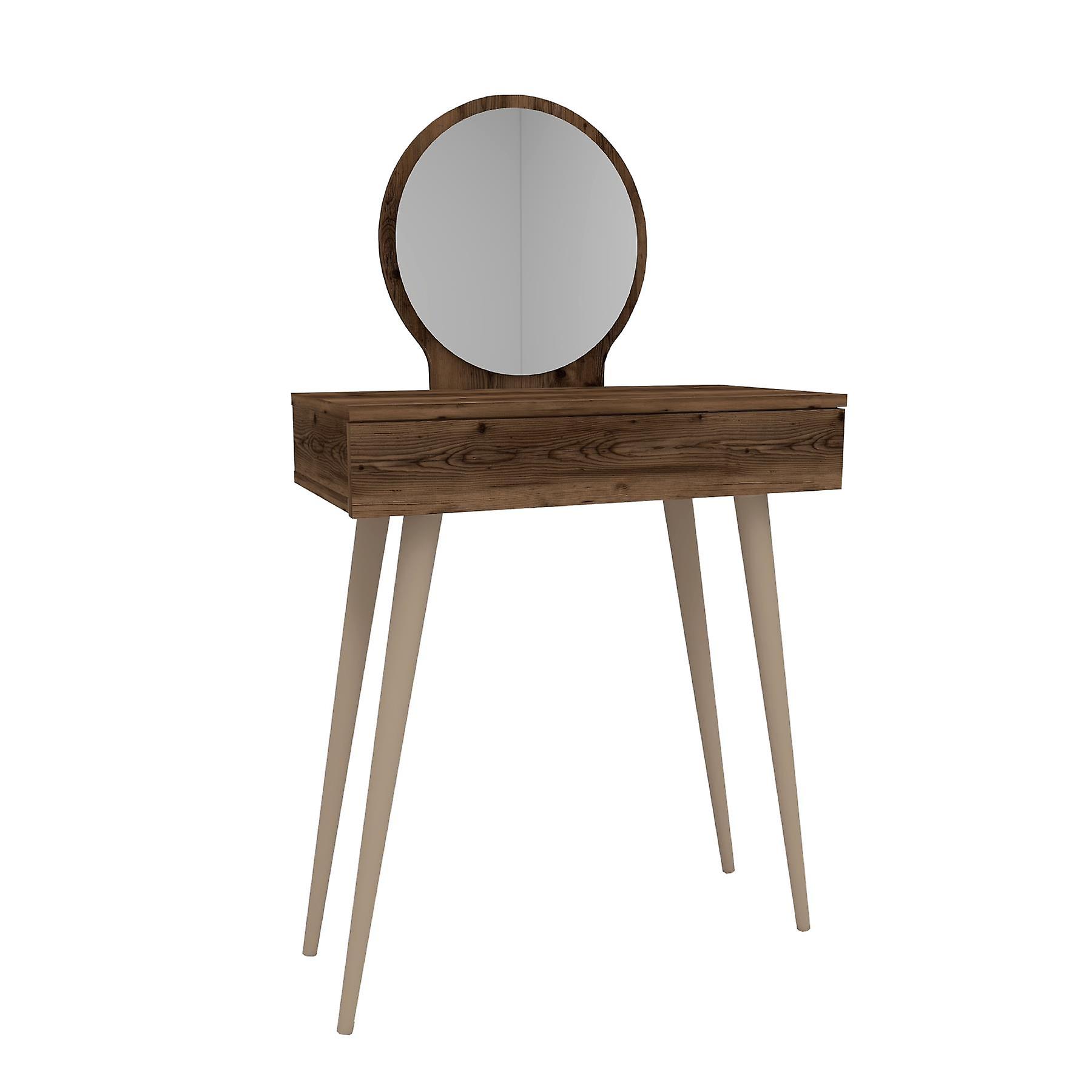 Novae Makeup Vanity Table with Mirror - Light Walnut