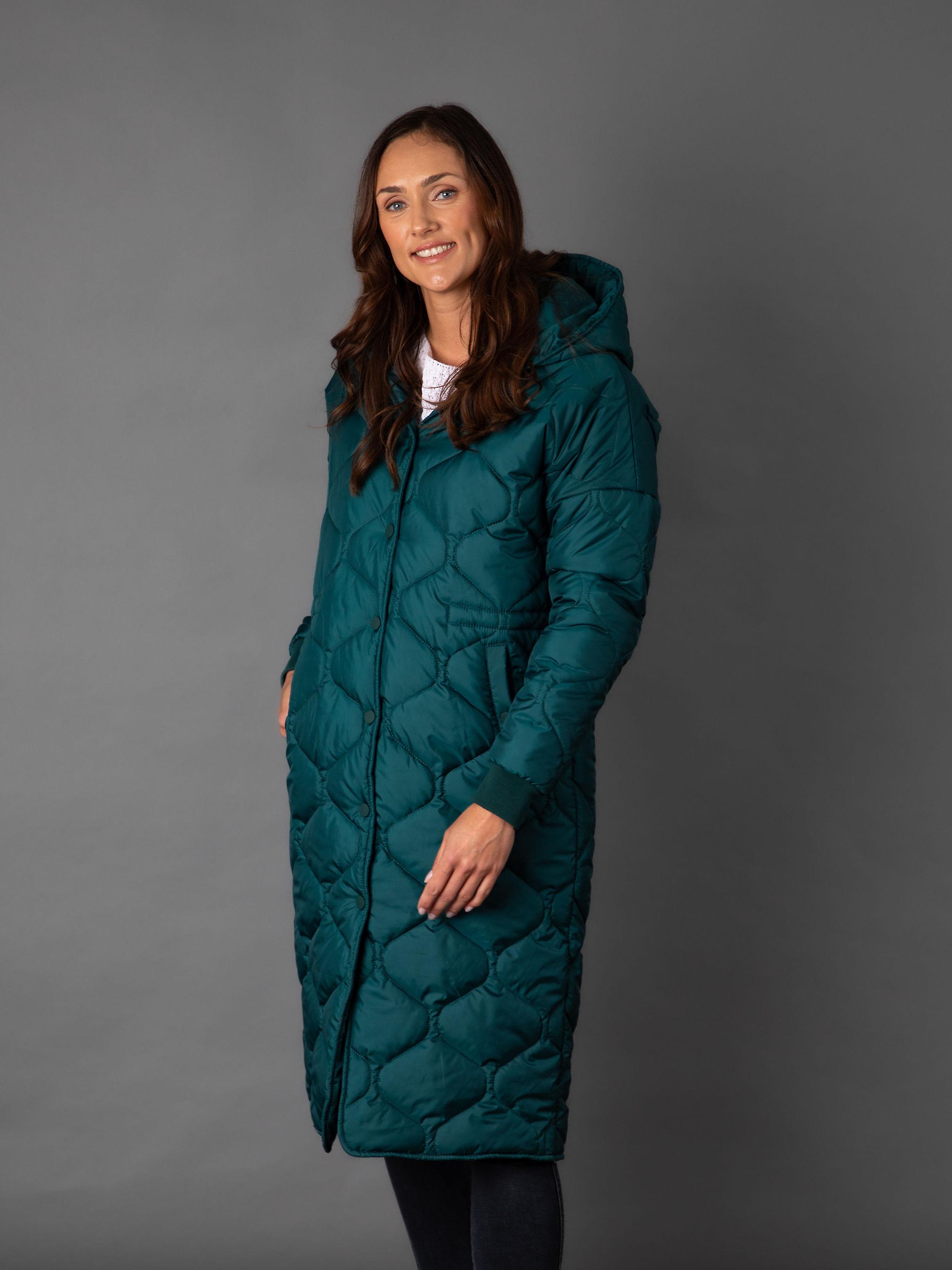 Melodie Longline Quilted Coat in Green