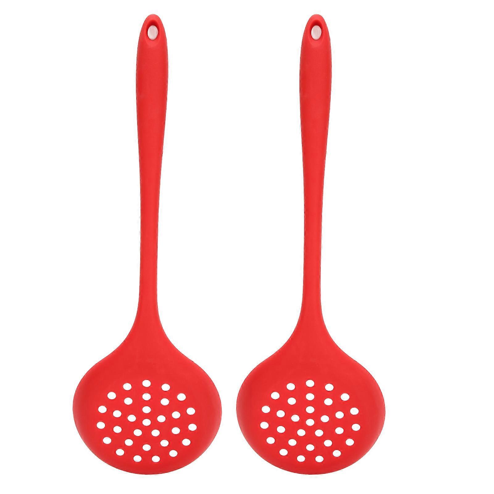 2 Pcs Multi-function Slotted Spoons Food Grade Soft Silicone High Temperature Resistant Kitchen Cooking Tools