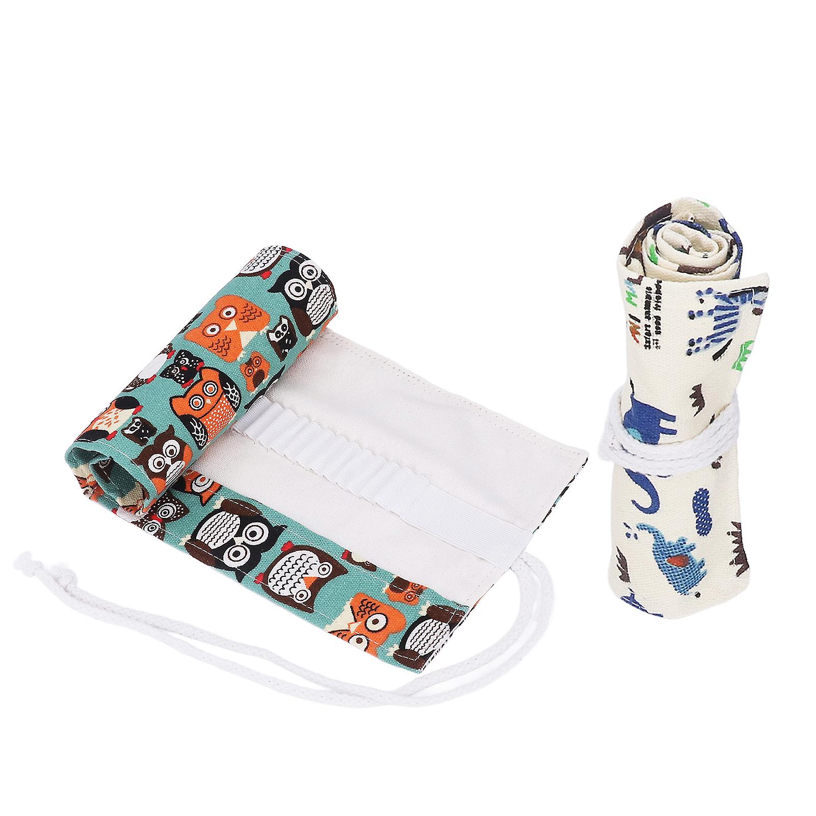 2pcs Colored Pencil Roll Wrap 36 Elastic Slots Cute Pattern Wear Resistant Double Layer Thickening Manual Pencil Holder