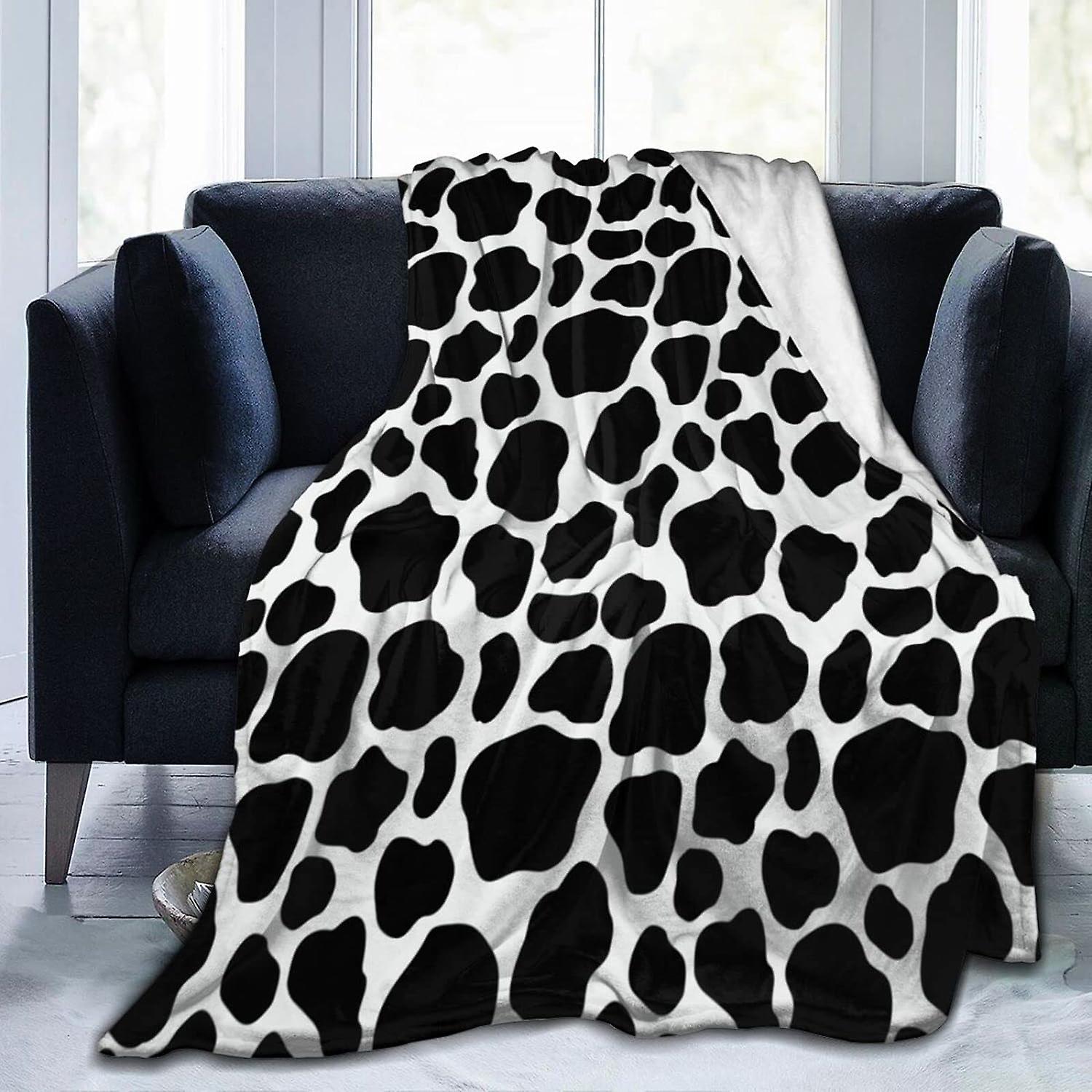 Flannel Print Blanket Cow Skin Throw Blanket, Soft Throws, Warm Blanket for Sofa Bed Couch Throw