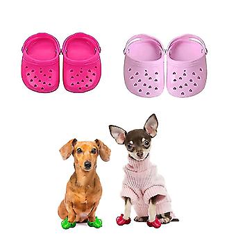 2 Pairs Dog Summer Slipper Breathable Mesh Candy Pet Shoes (red + pink)