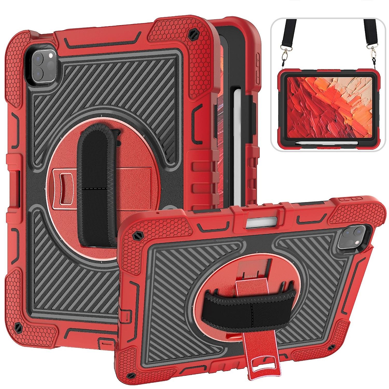 For Apple iPad Pro 11 2024 360 Degree Holding Strap Case Red