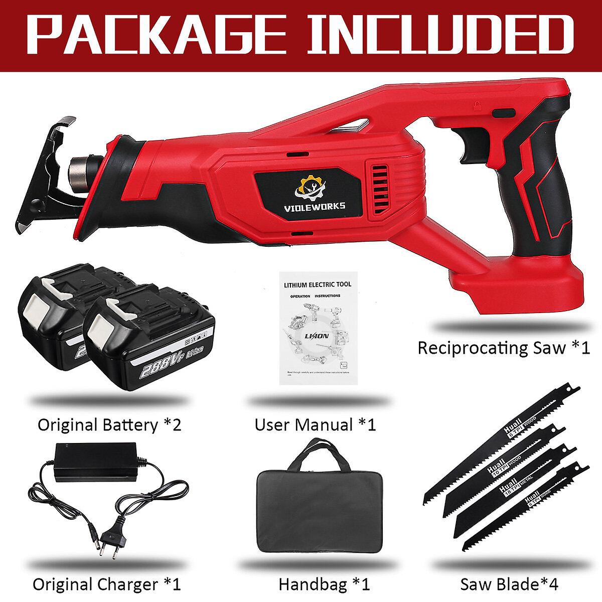 18V Brushless Cordless Reciprocating Saw 4 Blades Woodworking Cutting Tool