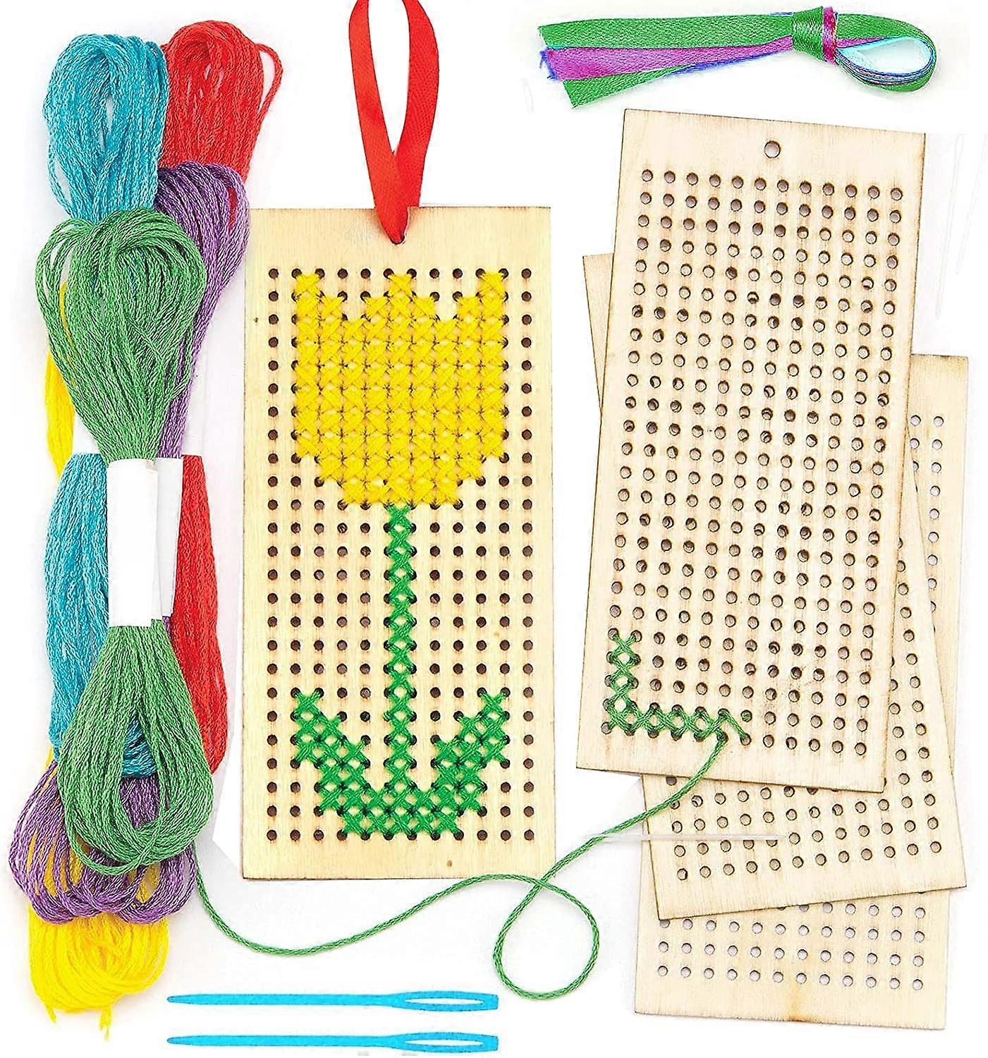 مجموعات غرزة متقاطعة ، مجموعة من 4 مجموعات تطريز للمبتدئين ، طقم تطريز عبر غرزة مع إطار غرزة متقاطعة ، إبر ، خيوط ، شرائط للأطفال التسول