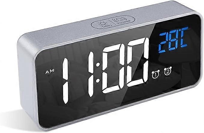 (Silver) Charging USB Ports LATEC Digital Alarm Clock, LED Alarm Clock with Snooze Function