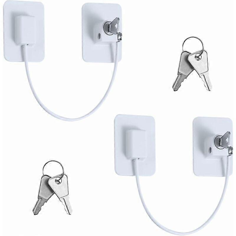 2 Pcs Child Safety Window Locks, Child Window Protection Locks with 4 Keys, Strong Adhesive Fridge Lock for Door Lock Cupboard Cabinet Drawer Washer