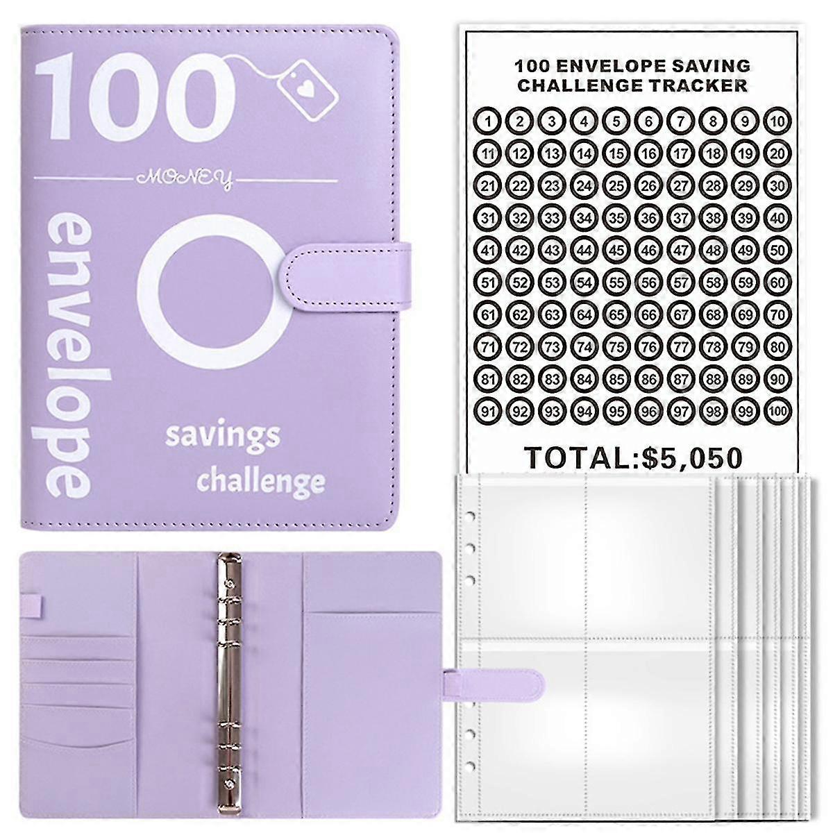 100 Envelopes Saving Money Challenge Binder, A5 Savings Binder With Cash Envelopes For Planning And