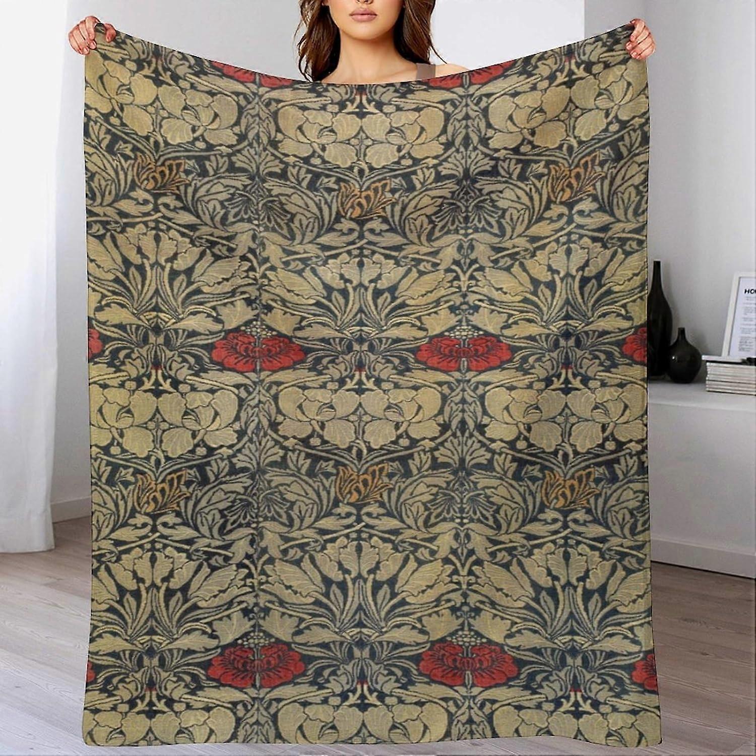 Retro Flowers Original Design Pattern Blanket Double-Sided Soft Cashmere Flannel Blanket 60"X80" Inch